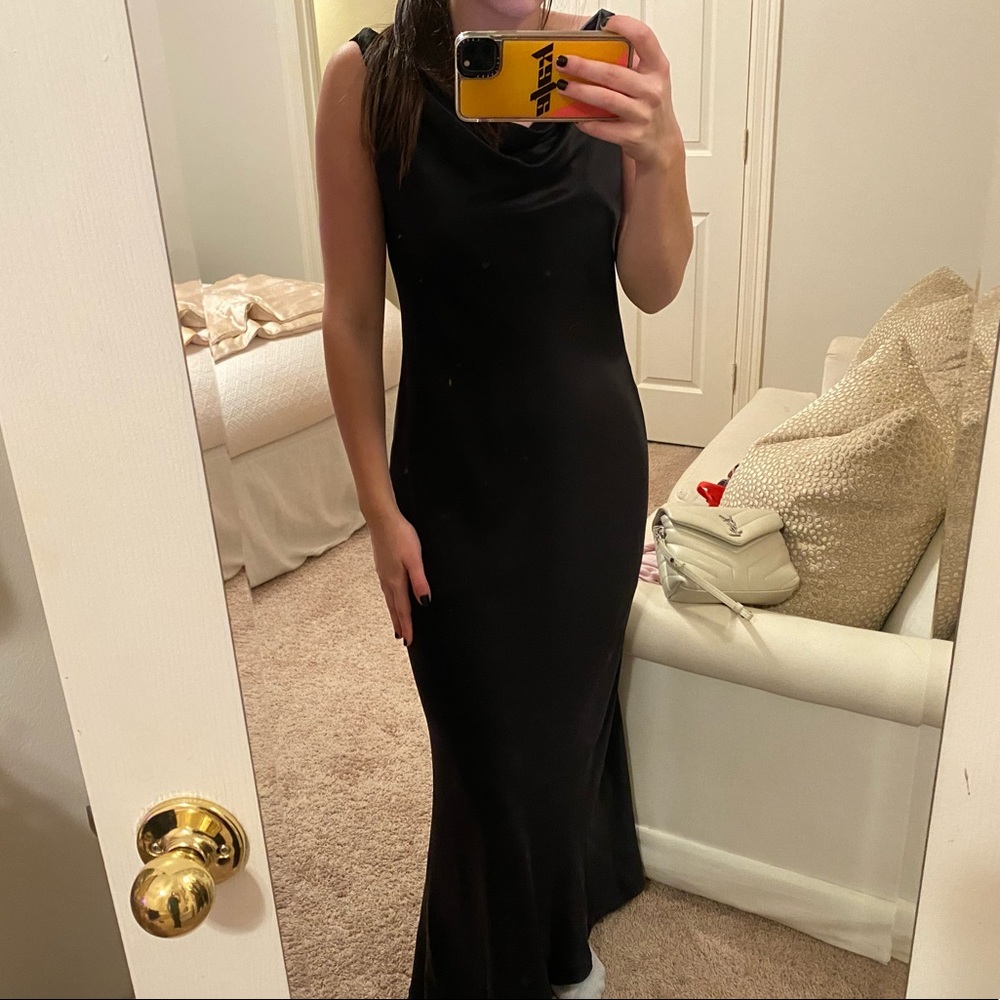 Halston black satin gown